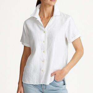 RALPH LAUREN 100% Linen Shirt SS Button Up Straight Cut Coastal Designer White 6